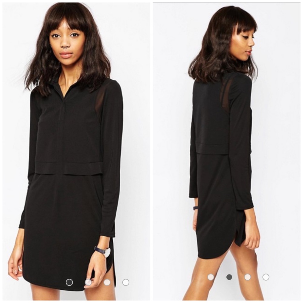 ASOS | Black Mixed Fabric Shirt Dress Size 4 EUC